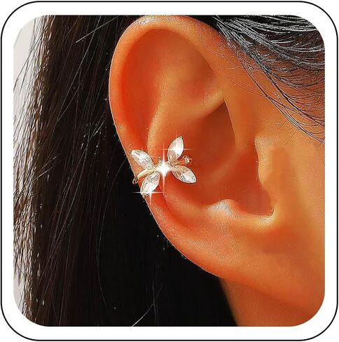 Sparkling Crystal Butterfly Ear Cuffs - Non-Pierced Ear Wrap Clip On Earrings for Women, Dainty Zircon Butterfly Earring, Ear Cuff Clip On Earrings, Cubic Zirconia Crystal Non-Pierced Ear Jewelry, in Saudi Arabia