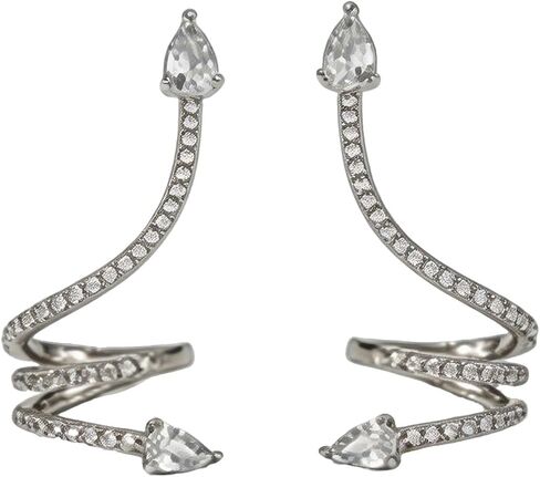 Rhinestone Spiral Ear Cuff Earrings for Women, Silver Crystal Ear Wrap Crawler, Non Pierced Adjustable Cartilage Clip On, Sparkly Statement Jewelry for Wedding Prom Party in Kuwait