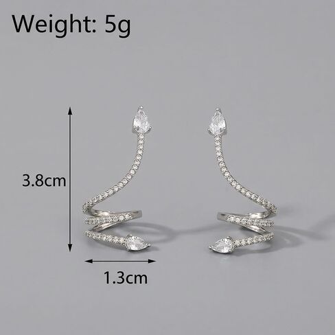 Rhinestone Spiral Ear Cuff Earrings for Women, Silver Crystal Ear Wrap Crawler, Non Pierced Adjustable Cartilage Clip On, Sparkly Statement Jewelry for Wedding Prom Party in Kuwait