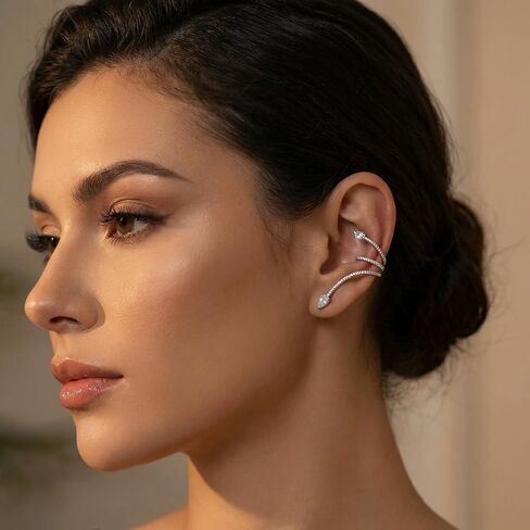 Rhinestone Spiral Ear Cuff Earrings for Women, Silver Crystal Ear Wrap Crawler, Non Pierced Adjustable Cartilage Clip On, Sparkly Statement Jewelry for Wedding Prom Party in Kuwait
