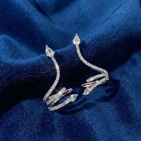 Rhinestone Spiral Ear Cuff Earrings for Women, Silver Crystal Ear Wrap Crawler, Non Pierced Adjustable Cartilage Clip On, Sparkly Statement Jewelry for Wedding Prom Party in Kuwait
