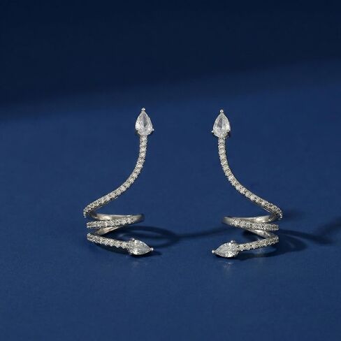 Rhinestone Spiral Ear Cuff Earrings for Women, Silver Crystal Ear Wrap Crawler, Non Pierced Adjustable Cartilage Clip On, Sparkly Statement Jewelry for Wedding Prom Party in Kuwait