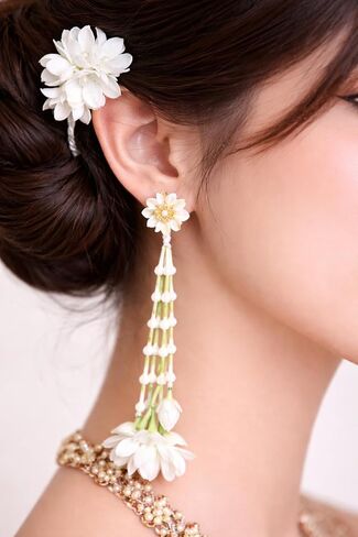 Thai Floral Ear Cuff Jasmine Style – Handmade Look Decorative Hair & Ear Accessory for Cultural Costume, Wedding & Dance (Left Side) in Kuwait