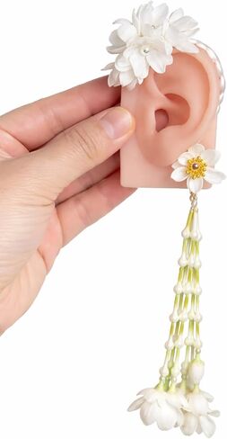 Thai Floral Ear Cuff Jasmine Style – Handmade Look Decorative Hair & Ear Accessory for Cultural Costume, Wedding & Dance (Left Side) in Kuwait