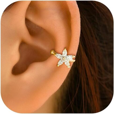 Flower Ear Cuff Set for Women Non Piercing Cartilage Earrings Clip On Wrap Cuffs Stackable Jewelry Gifts in Kuwait