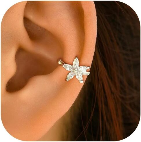 Flower Ear Cuff Set for Women Non Piercing Cartilage Earrings Clip On Wrap Cuffs Stackable Jewelry Gifts in Kuwait
