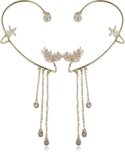 FRESHME Ear Cuffs Non Piercing - Ear Wrap with Tassel and Glitter Rhinestone Ears Jewelry for Bridal Wedding Prom Party in Kuwait