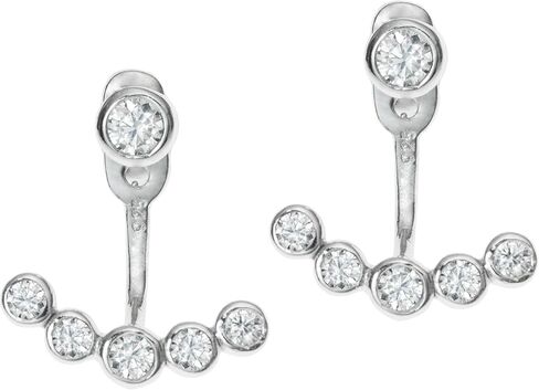 Rhodium On 925 Sterling Silver Clear Cubic Zirconia 2 in 1 Stud and Jacket Ear Cuff Earrings in Kuwait