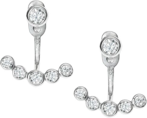 Rhodium On 925 Sterling Silver Clear Cubic Zirconia 2 in 1 Stud and Jacket Ear Cuff Earrings in Kuwait