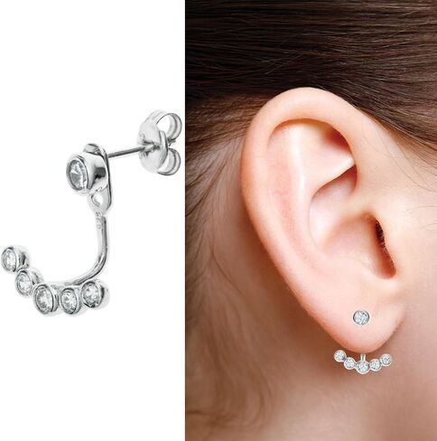 Rhodium On 925 Sterling Silver Clear Cubic Zirconia 2 in 1 Stud and Jacket Ear Cuff Earrings in Kuwait