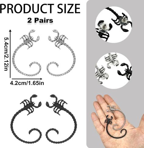 2 Pairs Scorpion Earrings, Silver & Black Ear Cuffs, Hip Hop Ear Wrap, Gothic Punk Scorpion Earrings for Cosplay Themed Party Jewelry Gifts Halloween Rock Concerts Women in Saudi Arabia