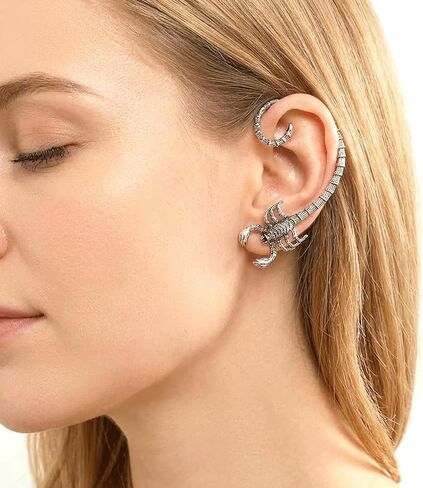 2 Pairs Scorpion Earrings, Silver & Black Ear Cuffs, Hip Hop Ear Wrap, Gothic Punk Scorpion Earrings for Cosplay Themed Party Jewelry Gifts Halloween Rock Concerts Women in Saudi Arabia