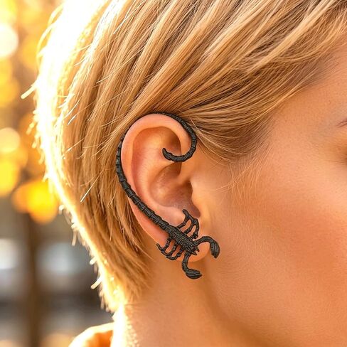 2 Pairs Scorpion Earrings, Silver & Black Ear Cuffs, Hip Hop Ear Wrap, Gothic Punk Scorpion Earrings for Cosplay Themed Party Jewelry Gifts Halloween Rock Concerts Women in Saudi Arabia
