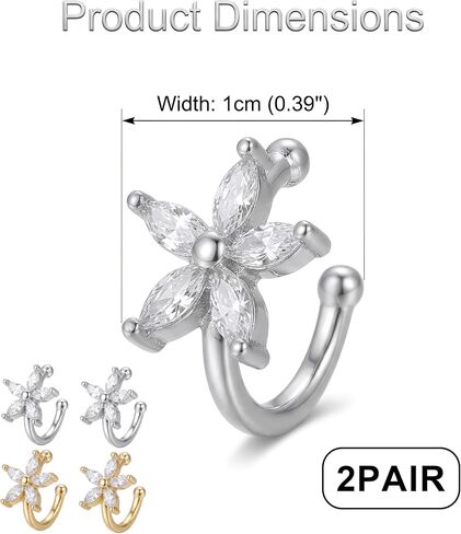 4 Pcs Ear Cuffs Non Piercing Set, Gold and Silver Tone Flower Cartilage Cuff, Dainty Cuff Earrings for Women with Cubic Zirconia, Fake Ear Piercing Jewelry Gifts in Saudi Arabia