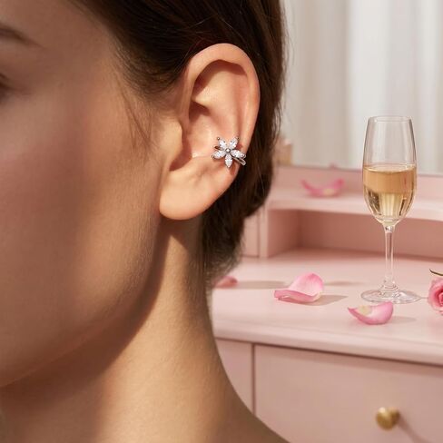 4 Pcs Ear Cuffs Non Piercing Set, Gold and Silver Tone Flower Cartilage Cuff, Dainty Cuff Earrings for Women with Cubic Zirconia, Fake Ear Piercing Jewelry Gifts in Saudi Arabia