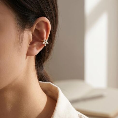 4 Pcs Ear Cuffs Non Piercing Set, Gold and Silver Tone Flower Cartilage Cuff, Dainty Cuff Earrings for Women with Cubic Zirconia, Fake Ear Piercing Jewelry Gifts in Saudi Arabia