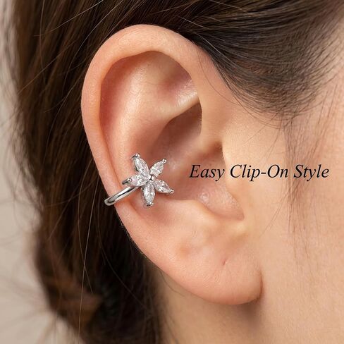 4 Pcs Ear Cuffs Non Piercing Set, Gold and Silver Tone Flower Cartilage Cuff, Dainty Cuff Earrings for Women with Cubic Zirconia, Fake Ear Piercing Jewelry Gifts in Saudi Arabia