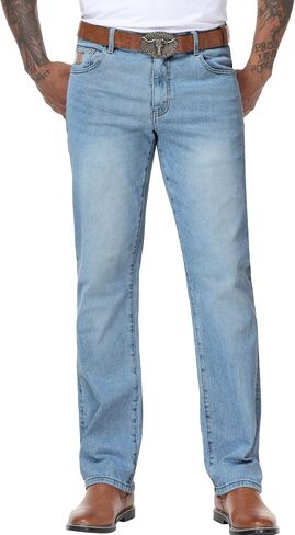 MZNBURAM Men's Stretch Relaxed Fit Straight-Leg Jeans - Cowboy Cotton Fashion Comfort Flex Waist Denim Pants in Saudi Arabia