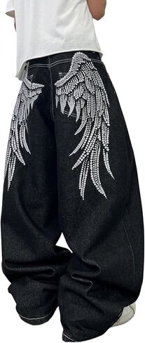 DFGIGT Men's Baggy Wide Leg Unique Graphic Design Jeans Y2k Hip Hop Street Pants Loose Fit Long Trousers in Kuwait
