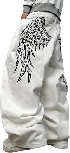 DFGIGT Men's Baggy Wide Leg Unique Graphic Design Jeans Y2k Hip Hop Street Pants Loose Fit Long Trousers in Kuwait