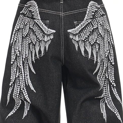 DFGIGT Men's Baggy Wide Leg Unique Graphic Design Jeans Y2k Hip Hop Street Pants Loose Fit Long Trousers in Kuwait