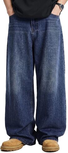 JMIERR Mens Baggy Jeans Casual Relaxed Fit Wide-Leg Denim Pants Loose Streetwear Trousers in Saudi Arabia