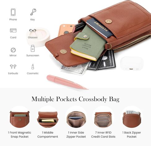 befen Genuine Leather Small Crossbody Bags for Women, RFID Phone Purse with Card Slots, Multi Pockets Crossbody Purses in Kuwait