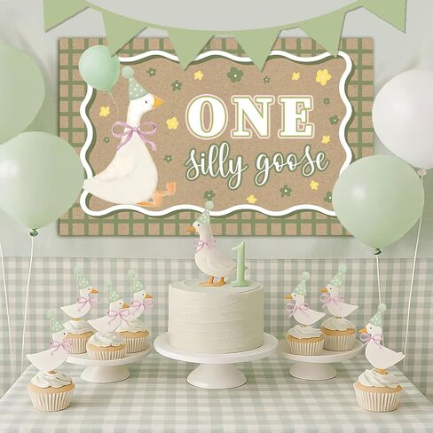 Goose Green Banner for One Silly Goose Birthday Decor Girl Green Silly Goose First Birthday Backdrop for Girls Boys First Birthday in Kuwait