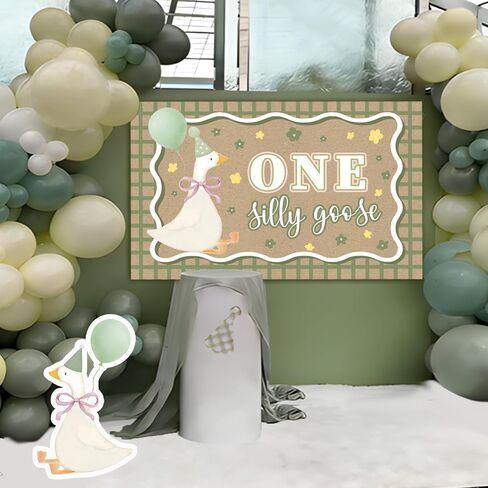 Goose Green Banner for One Silly Goose Birthday Decor Girl Green Silly Goose First Birthday Backdrop for Girls Boys First Birthday in Kuwait