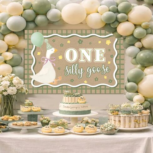 Goose Green Banner for One Silly Goose Birthday Decor Girl Green Silly Goose First Birthday Backdrop for Girls Boys First Birthday in Kuwait