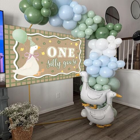 Goose Green Banner for One Silly Goose Birthday Decor Girl Green Silly Goose First Birthday Backdrop for Girls Boys First Birthday in Kuwait