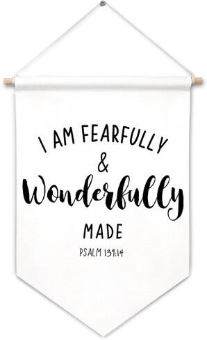 Kids Room Canvas Banner Wall Decor, Christian Nursery Decor, I am Fearfully and Wonderfully Made Religious Hanging Pennant Flag Banner for Girls Boys Bedroom Playroom Nursery in Saudi Arabia
