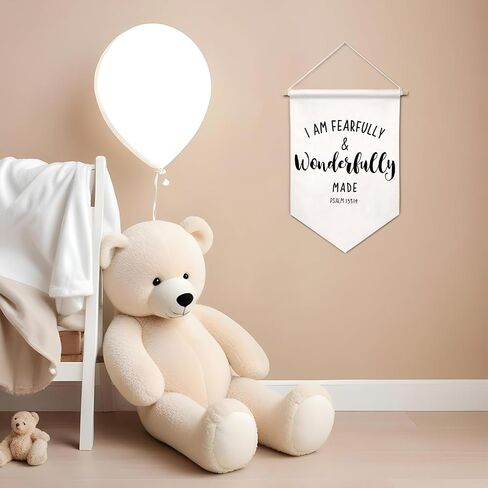 Kids Room Canvas Banner Wall Decor, Christian Nursery Decor, I am Fearfully and Wonderfully Made Religious Hanging Pennant Flag Banner for Girls Boys Bedroom Playroom Nursery in Saudi Arabia