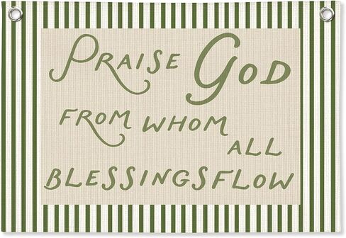 Christian Nursery Decor, Bible Verse Praise God from Whom All Blessings Flow Canvas Banner, Retro Green Scripture Wall Hanging Banner for Kids Room Bedroom Church Decor, 20x30 Inch in Saudi Arabia