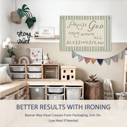 Christian Nursery Decor, Bible Verse Praise God from Whom All Blessings Flow Canvas Banner, Retro Green Scripture Wall Hanging Banner for Kids Room Bedroom Church Decor, 20x30 Inch in Saudi Arabia