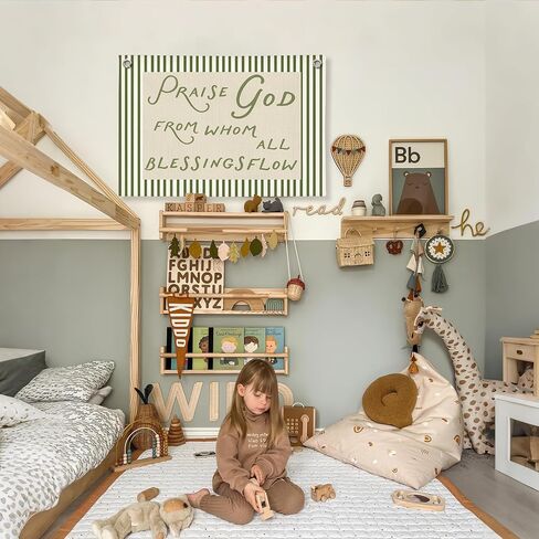 Christian Nursery Decor, Bible Verse Praise God from Whom All Blessings Flow Canvas Banner, Retro Green Scripture Wall Hanging Banner for Kids Room Bedroom Church Decor, 20x30 Inch in Saudi Arabia
