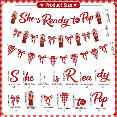 She’s Ready to Pop Banner, Retro Soda Pop Baby Shower Decoration, Ready to Pop Red Coquette Party Garland Kit with Bows & Checkered Flags for Gender Reveal Party Supplies in Saudi Arabia