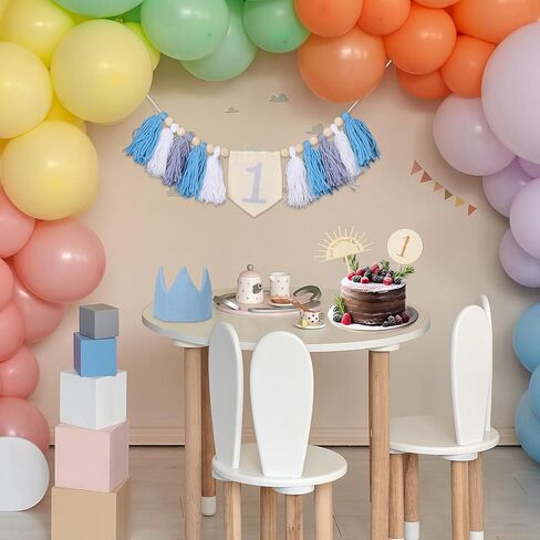 Baby Birthday Hat Banner Set, First Birthday Decorations with Crown Hat & Cake Decoration 1 Birthday High Chair Banner Baby 1st Birthday Party Decorations for Boys Girls (Blue) in Kuwait