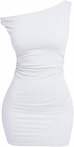 Women's One Shoulder Bodycon Mini Dress Sleeveless Elegant Ruched Going Out Party Dresses Solid Color Summer Outfit in Saudi Arabia