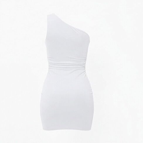 Women's One Shoulder Bodycon Mini Dress Sleeveless Elegant Ruched Going Out Party Dresses Solid Color Summer Outfit in Saudi Arabia