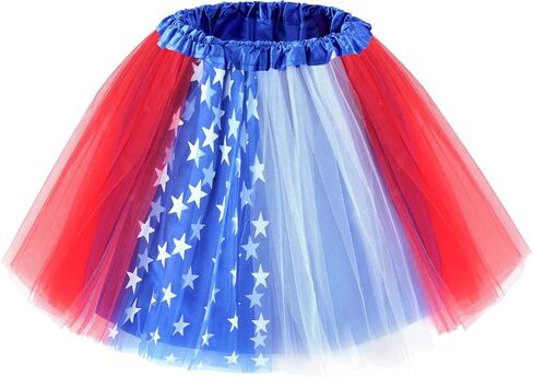 Pistha Womens Red White Blue Tutu Skirt 4 Layered 4th of July Tulle Skirt with Lined for Adult and Teens in Kuwait