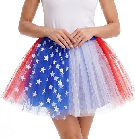 Pistha Womens Red White Blue Tutu Skirt 4 Layered 4th of July Tulle Skirt with Lined for Adult and Teens in Kuwait