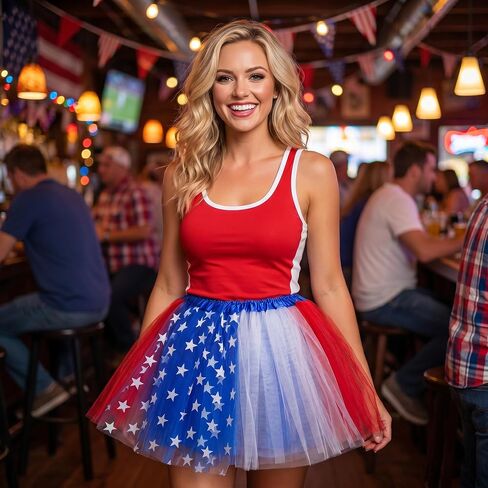 Pistha Womens Red White Blue Tutu Skirt 4 Layered 4th of July Tulle Skirt with Lined for Adult and Teens in Kuwait