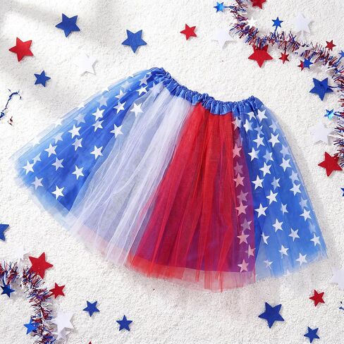 Pistha Womens Red White Blue Tutu Skirt 4 Layered 4th of July Tulle Skirt with Lined for Adult and Teens in Kuwait