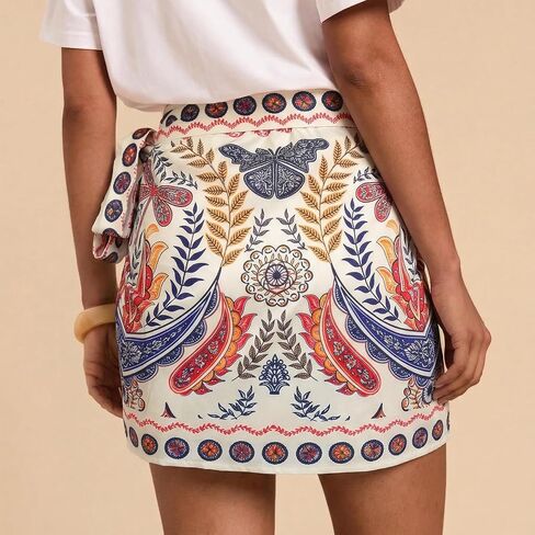 Womens Wrap Skirt Summer Mini Skirts Mermaid Floral Printed Tie Side High Waist A Line Beach Short Skirt in Kuwait