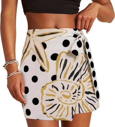 Womens Wrap Skirt Summer Mini Skirts Mermaid Floral Printed Tie Side High Waist A Line Beach Short Skirt in Kuwait