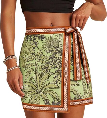 Womens Wrap Skirt Summer Mini Skirts Mermaid Floral Printed Tie Side High Waist A Line Beach Short Skirt in Kuwait