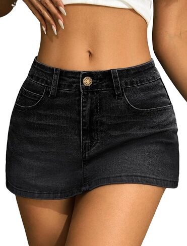 IWD Denim Mini Skirt for Women Low Rise High Stretch Jean Skirt with Shorts Underneath Y2k Jean Micro Skort in Saudi Arabia