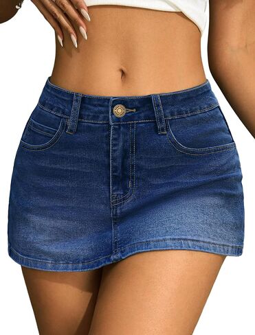 IWD Denim Mini Skirt for Women Low Rise High Stretch Jean Skirt with Shorts Underneath Y2k Jean Micro Skort in Saudi Arabia