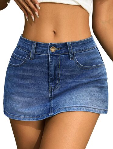 IWD Denim Mini Skirt for Women Low Rise High Stretch Jean Skirt with Shorts Underneath Y2k Jean Micro Skort in Saudi Arabia